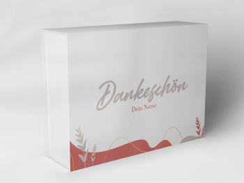 White gift box with thank you print and red design pattern