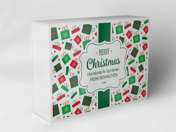Christmas gift box with festive motifs and Merry Christmas greetings
