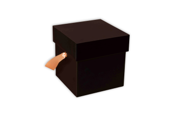 Black magnetic box with label for stylish gift packaging