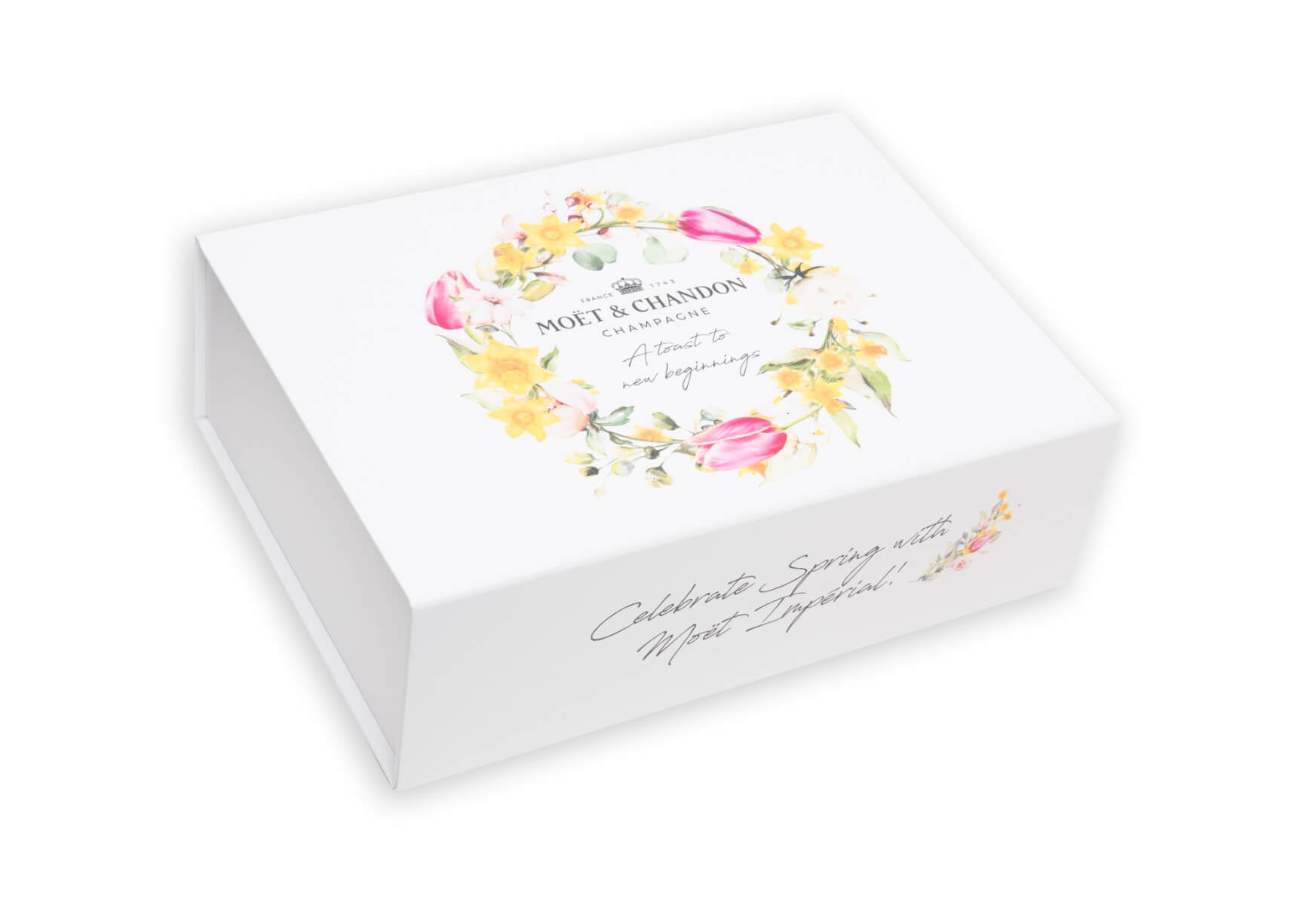 White presentation box with floral motifs and elegant design